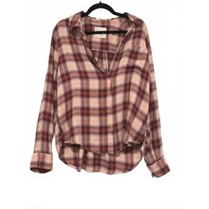 Lucky Brand pink flannel oversized s button down boho #1696‎
